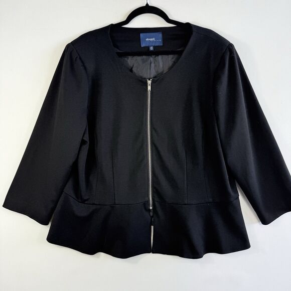 Eloquii Womens 20 20W Black Kick Pleat Hem Feminine Zip Front Blazer Jacket - Picture 1 of 5